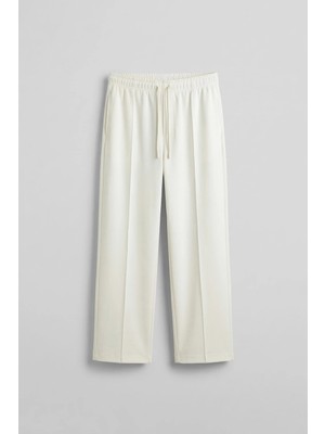 Abluka Online Erkek Relaxed Pileli Yumuşak Dokulu Beli Lastikli Eşofman Altı Ekru