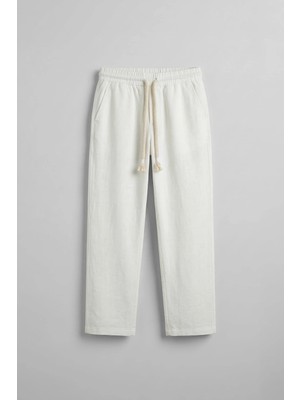 Abluka Online Erkek Baggy Fit Halat Kordonlu Keten Görünümlü Pantolon Ekru
