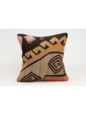 Kilim Wholesale El Yapımı Kilimden Yapılmış Vintage Kırlent Kılıfı, Yün, 40X40 cm