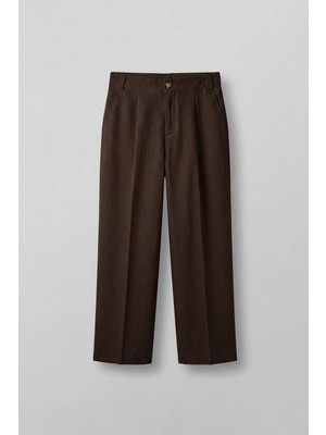 Abluka Online Erkek Relaxed Fit Bol Paça Keten Görünümlü Pileli Pantolon Kahverengi