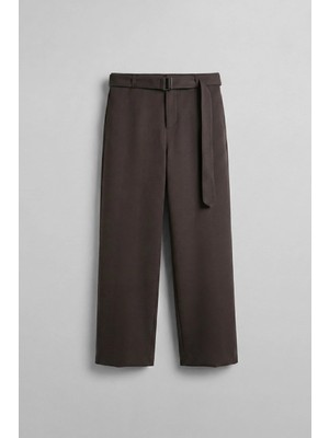 Abluka Online Erkek Baggy Fit Smart Casual Kemerli Pantolon Kahverengi