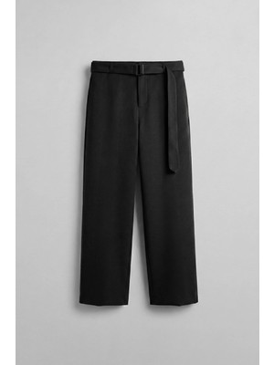 Abluka Online Erkek Baggy Fit Smart Casual Kemerli Pantolon Siyah