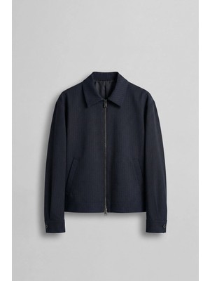 Abluka Online Erkek Premium Relaxed Fit Çizgili Fermuarlı Ceket Lacivert