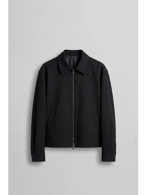 Abluka Online Erkek Premium Relaxed Fit Çizgili Fermuarlı Ceket Siyah