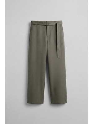 Abluka Online Erkek Baggy Fit Smart Casual Kemerli Pantolon Haki