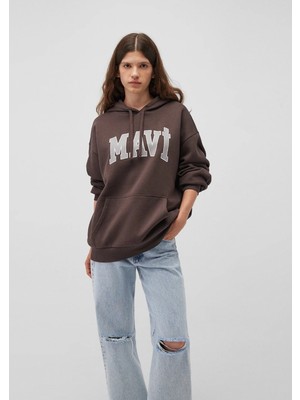 Mavi Mavi Logo Baskılı Kapüşonlu Kahverengi Sweatshirt 1600361-70222