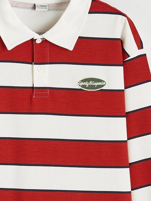 LC Waikiki Turuncu Erkek Çocuk Çizgili Polo Yaka Uzun Kollu Tişört