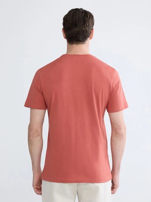 LC Waikiki Turuncu Bisiklet Yaka Baskılı Penye Erkek Tişört