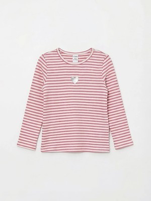 LC Waikiki Pembe Simli Çizgili Kız Çocuk Tişört