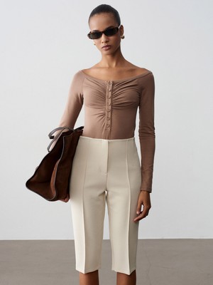 Dilvin 32661 Düğme Detaylı Bodysuit-Vizon