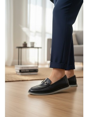 Enoch Hakiki Deri Gümüş Toka Detaylı Ortopedik Bej Loafer Babet