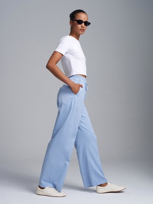 Dilvin 72266 Beli Lastikli Pantolon-Mavi