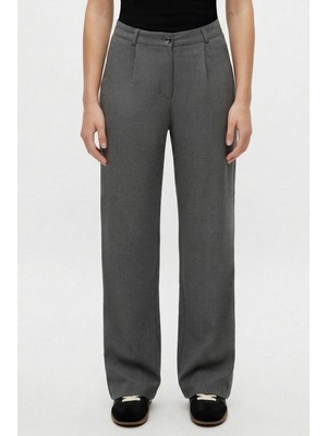 Ritnice Kadın Cedric Poliviskon Düğmeli Arkadan Lastikli Antrasit Dokuma Pantolon