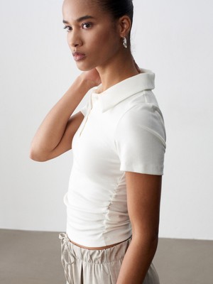 Dilvin 32614 Polo Yaka Top-Ekru