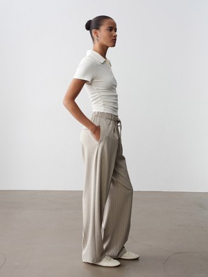 Dilvin 72639 Dökümlü Palazzo Pantolon-Taş