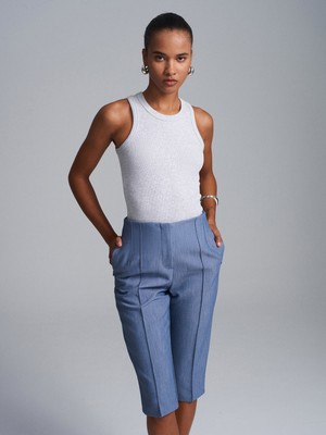 Dilvin 72649 Yırtmaçlı Kumaş Bermuda-Indigo