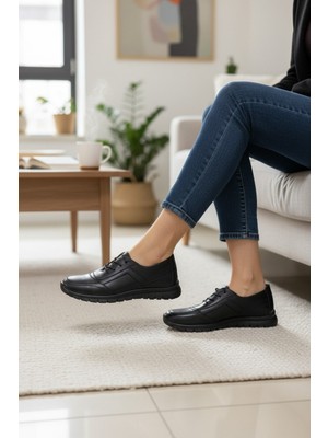 Enoch Hakiki Deri Geometrik Dikiş Detaylı Ortopedik Comfort Ayakkabı