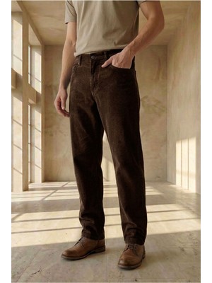 Little Cup Jeans Co  Erkek  Baggy Fit Rahat Kalıp Kahverengi Kadife  Pantolon