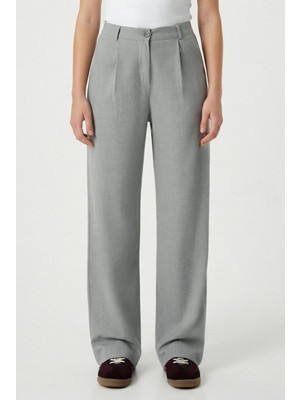 Ritnice Kadın Cedric Poliviskon Düğmeli Arkadan Lastikli Gri Dokuma Pantolon