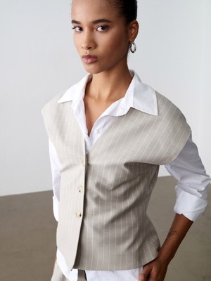 Dilvin 60607 Çizgili Yelek-Taş