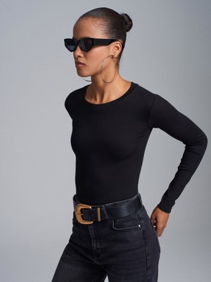 Dilvin 32695 Uzun Kollu Bodysuit-Siyah