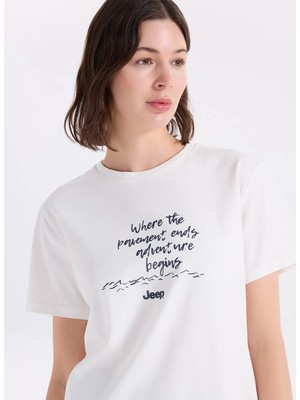 Jeep Kırık Beyaz Kadın Relaxed Baskılı T-Shirt J6SL-TST7113