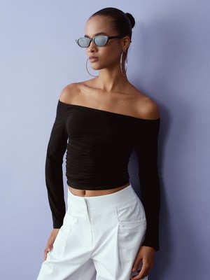 Dilvin 32675 Omuzları Açık Top-Siyah