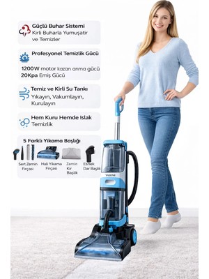 Yasomi T20 Pro HydroStream 20kPa Buhar Fonksiyonlu Dikey Halı Yıkama Koltuk Yıkama ve Buharlı Paspas Makinesi