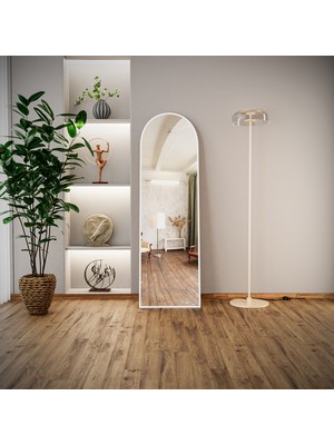 EVDEMO Pamir Beyaz Metal Çerçeveli Ayaklı Oval Boy Aynası 180X50 cm