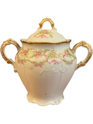 Fransız Limoges Gofreli Porselen Şekerlik Boyu 13 cm Eni 14,5 cm