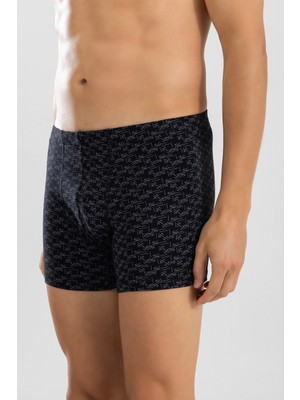 Baykar Erkek Pamuklu Compact Likralı Desenli Boxer 1448 Siyah