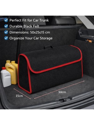 Meyzone Araba Bagaj Çantası Cırtcırtlı Kırmızı Çizgili Oto Halı Bagaj Organizer Alet Eşya Çantası