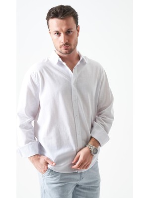 Tena Erkek Beyaz Uzun Kol Basic Pamuk Flam Regular Gömlek