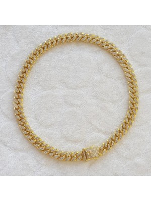 Canka 1,5 cm Taşlı Cuban Gold Zincir Unisex