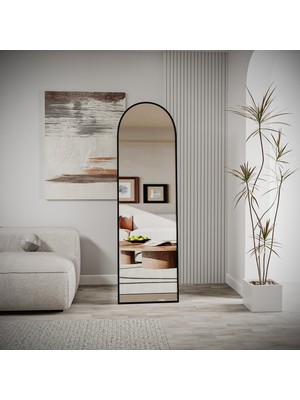 EVDEMO Pamir Siyah Metal Çerçeveli Ayaklı Oval Boy Aynası 180X50 cm