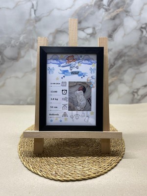 Atelier Baskı Kişiye Özel Isimli Mavi Bebek Anı Kartı -  Lüks Çerçeveli