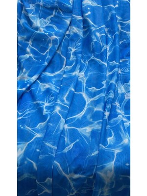 Kumaş Baskı Dünyası Okyanus  Desenli Tül Kumaş %100 Polyester Likralı Tül Kumaş Elbise , Etek, Bluz , Gömlek , Pareo