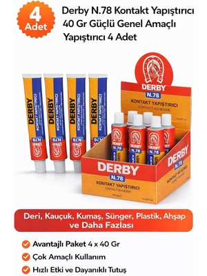 Popüler Sepet Derby N.78 Kontakt Yapıştırıcı 40 gr Güçlü Genel Amaçlı Yapıştırıcı 4 Adet