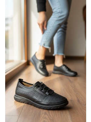 Enoch Hakiki Deri Lazer Motifli ve Gizli Bağcık Detaylı Ortopedik Comfort Ayakkabı