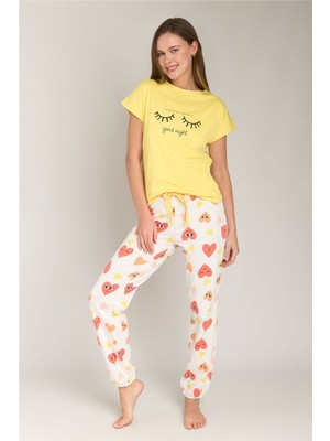 Lovely Things Maya Örme Kısa Kol Tişört Pantolon Set Pijama Takımı - Sarı