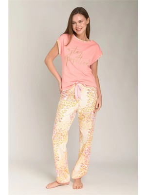 Lovely Things Edna Örme Kısa Kol Tişört Pantolon Set Pijama Takımı - Pembe