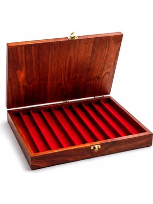 KUMİ Masif Ahşap Tesbih Kutusu Lüks Kadife İçli 10 Bölmeli El Yapımı Premium Koleksiyon Saklama Kutusu