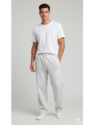 Lenithra Lenıthra Unisex Üç Iplik Şardonlu Kalın Kışlık Baggy Nakış Detaylı Eşofman Altı