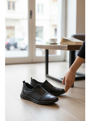 Enoch Hakiki Deri Geometrik Panel Detaylı Ortopedik Comfort Slip-On