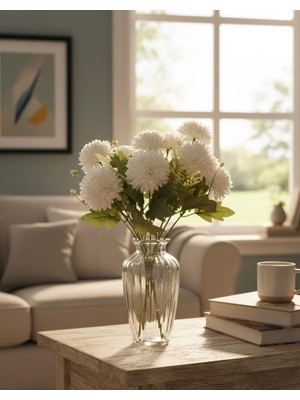 Bakburaya Yapay Çiçekçilik Yapay 9 Dallı Aranjmanli Beyaz Kasımpatı Ev Vazo Dekor Süsü