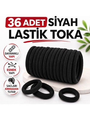 Popüler Sepet 36 Adet Siyah Lastik Toka Kalın Saç Lastiği Dayanıklı Esnek Saç Toplama Tokası Kadın ve Kız Çocuk Saç Aksesuarı Çoklu Paket