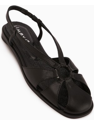 Limoya Cally Hakiki Deri Siyah Lastikli Kadın Sandalet