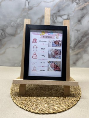 Atelier Baskı Kişiye Özel Siyah Çerçeveli Bebek Doğum Panosu - 3 Fotoğraflı 15X21 cm