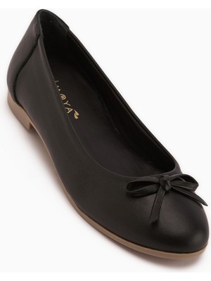 Limoya Holly Hakiki Deri Siyah Fiyonklu Kadın Babet