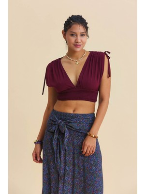 Los Banditos Derin V Yaka Dekolte Desenli Yazlık Bluz